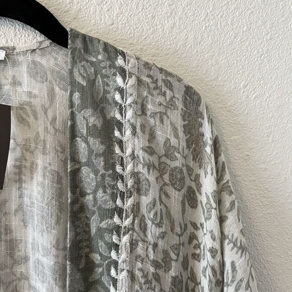 NWT J.Jill Kimono Size S-L Green Embroidered Open Cotton Blend Boho Lagenlook - Picture 5 of 13